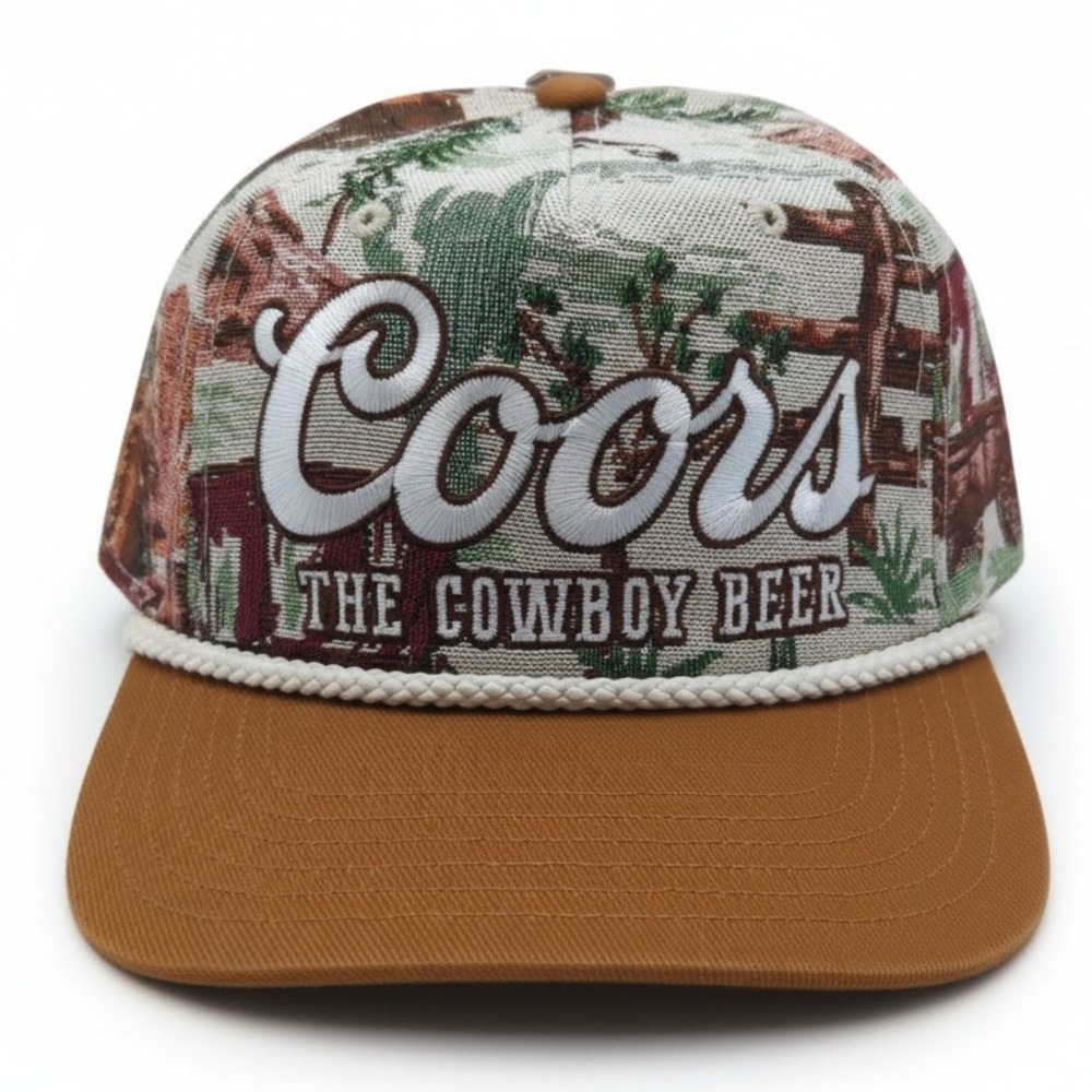 Coors The Cowboy Beer Tapestry Snapback Hat Brown Western Rope Cap Mad Engine
